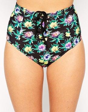 Asos Spikey Floral Lace Up High Waist Bikini Bottom - Spikey Floral