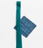 Asos Design Slim Tie In Green With Floral Pocket Square