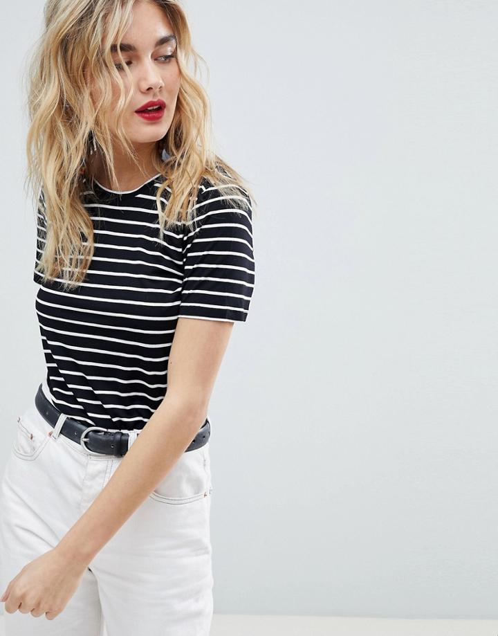 Warehouse Stripe Viscose T-shirt - Black
