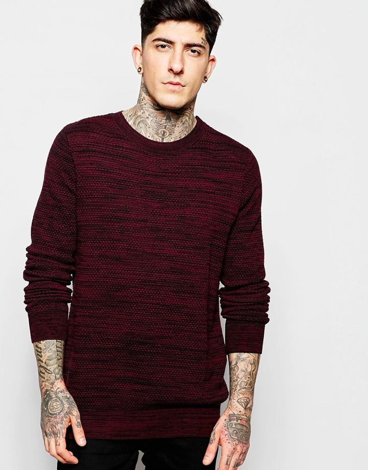 Lindbergh Sweater With Textured Knit & Zip Shoulder - Red