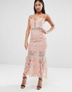 Love Triangle Cami Strap Long Length Midi Lace Dress - Pink
