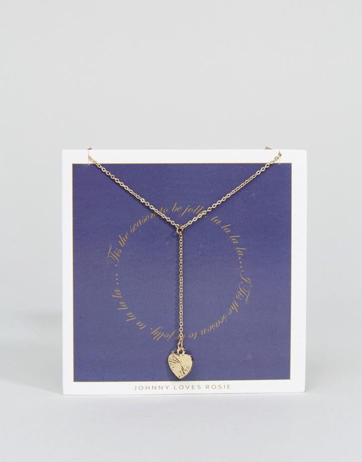 Johnny Loves Rosie Heart Drop Lariat Necklace - Gold