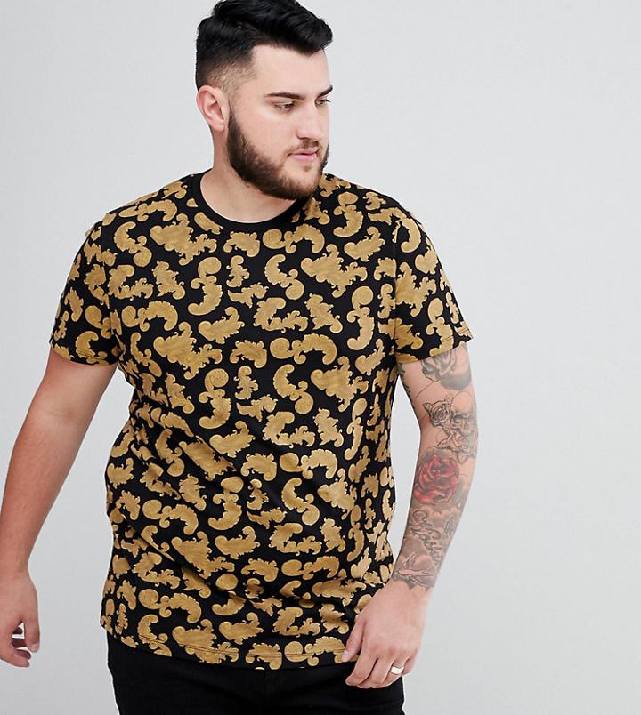 Asos Design Plus T-shirt With All Over Baroque Print - Black
