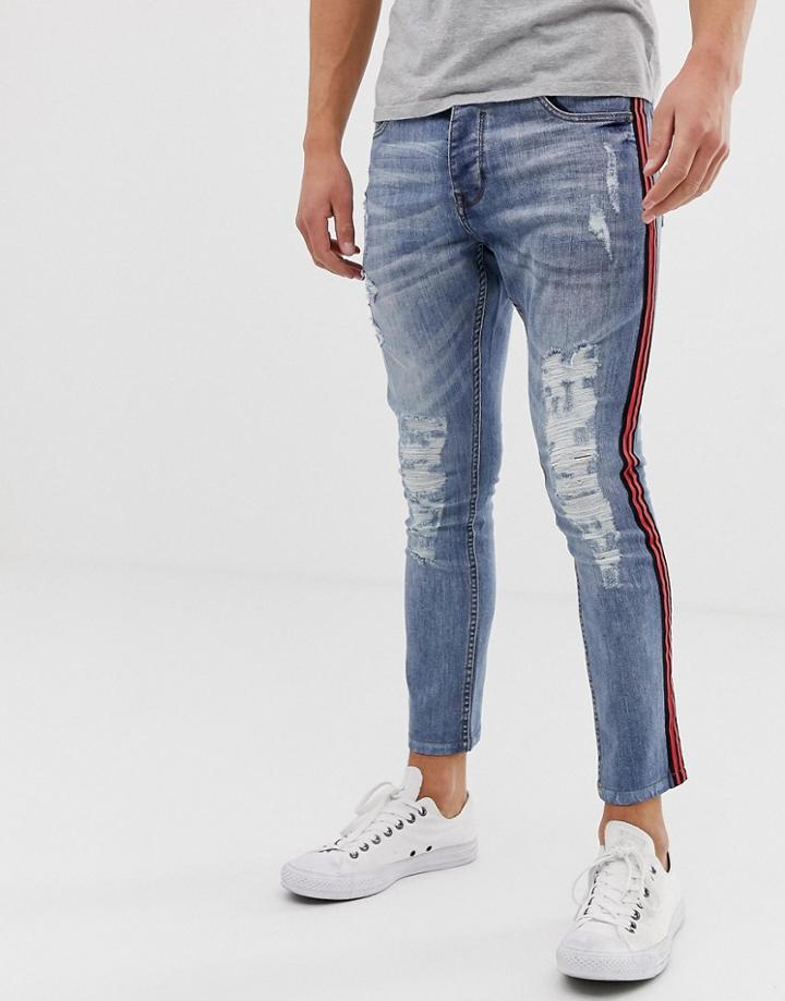 Brave Soul Skinny Jeans With Taping-blue