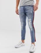 Brave Soul Skinny Jeans With Taping-blue