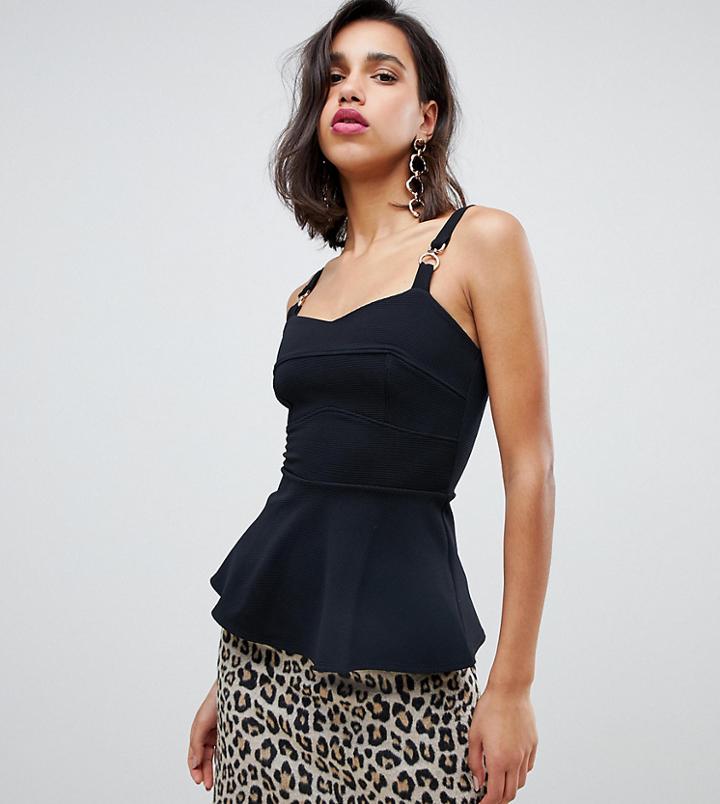 River Island Cami Top With Peplum Hem In Black - Black