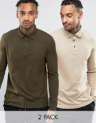 Asos Long Sleeve Jersey Polo 2 Pack - Multi