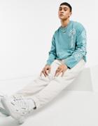 Asos Design Oversized Long Sleeve T-shirt In Blue With Sleeve Print-blues