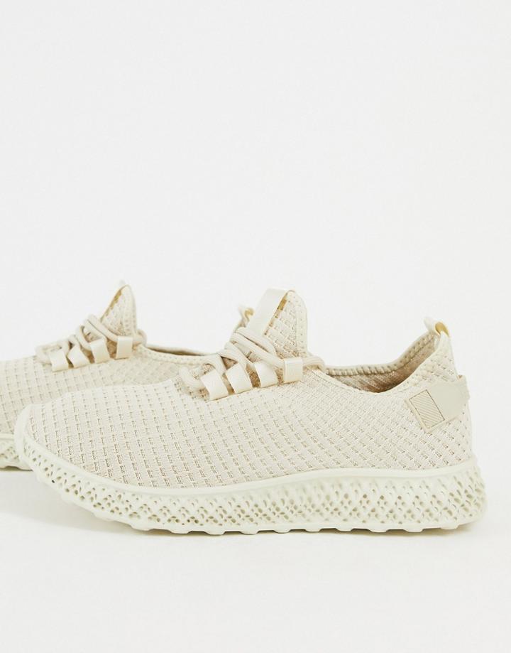 Brave Soul Knitted Runner Sneakers In Beige-neutral