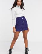 Asos Design Cord Button Through Skirt In Navy-blue