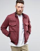 Asos Bomber Jacket With Funnel Neck In Burgundy - Red