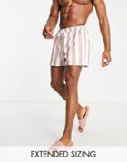 Asos Design Swim Shorts In Pink Stripe In Short Length-multi
