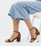 New Look Wide Fit Heeled Sandal In Leopard Print - Stone