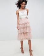 Needle & Thread Tiered Tulle Midi Skirt In Rose - Pink