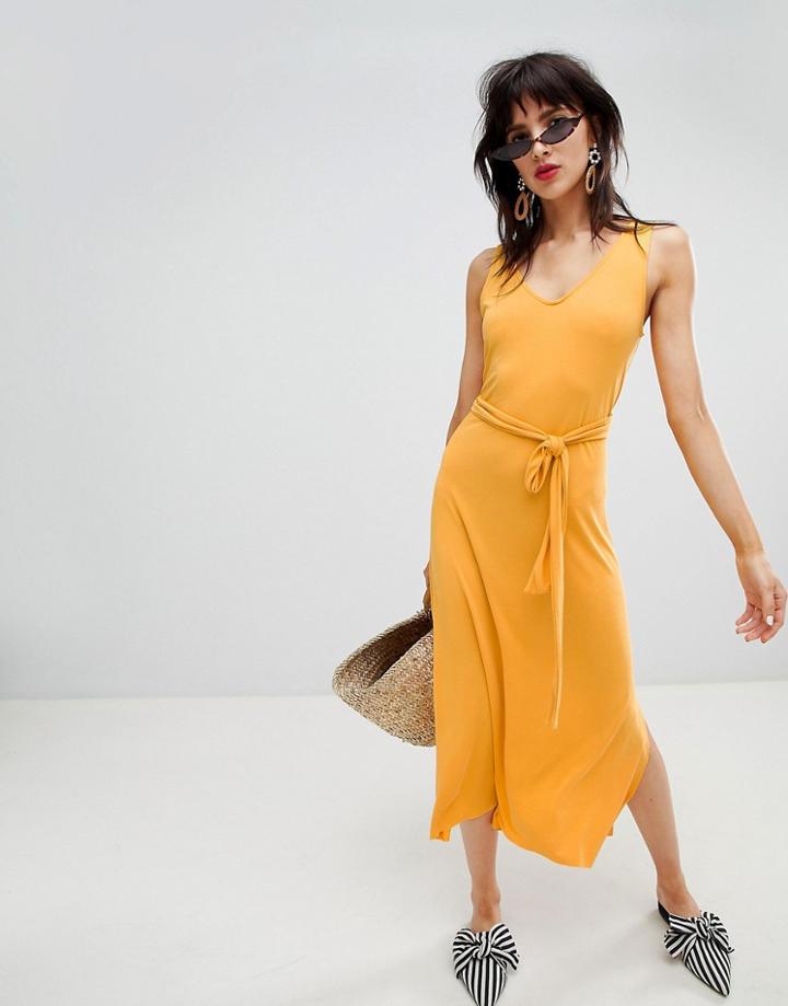 Mango Tie Back Midi Dress In Yellow - Yellow
