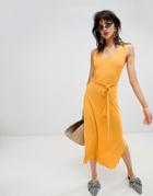 Mango Tie Back Midi Dress In Yellow - Yellow