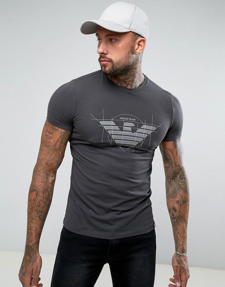 Armani Jeans Crew Neck Large Logo T-shirt Gray - Gray