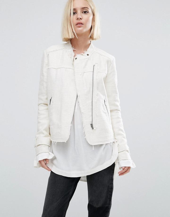 Pepe Jeans Iren Collarless White Denim Jacket - White