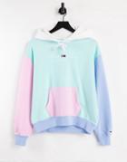 Tommy Jeans Pastel Collection Linear Logo Hoodie In Color Block-blues