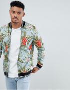 Boohooman Bomber In Blue Floral Print - Blue