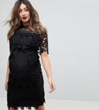 Chi Chi London Maternity Lace High Neck Mini Dress - Black