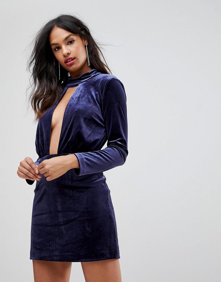 Isla Doubt Me Deep V-neck Party Dress - Navy