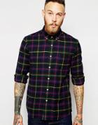 Asos Check Shirt In Plaid With Long Sleeves - Navy