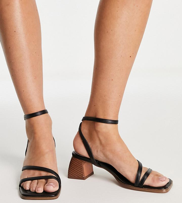 Asos Design Wide Fit Hampton Block Mid Heeled Sandals In Black