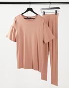 Missguided T-shirt And Legging Set In Camel-brown