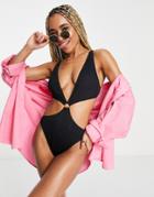 South Beach Exclusive Scrunch Cut Out Ring Detail Swimsuit In Black