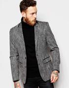 Asos Slim Suit Jacket In Textured Fabric In Black And White - Black