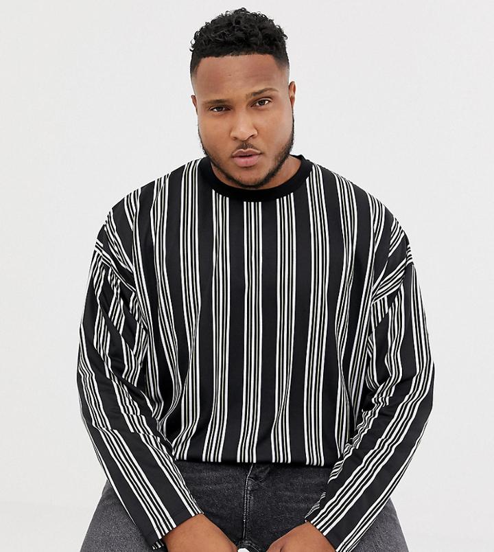 Asos Design Plus Oversized Long Sleeve Vertical Stripe T-shirt - Black