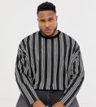 Asos Design Plus Oversized Long Sleeve Vertical Stripe T-shirt - Black