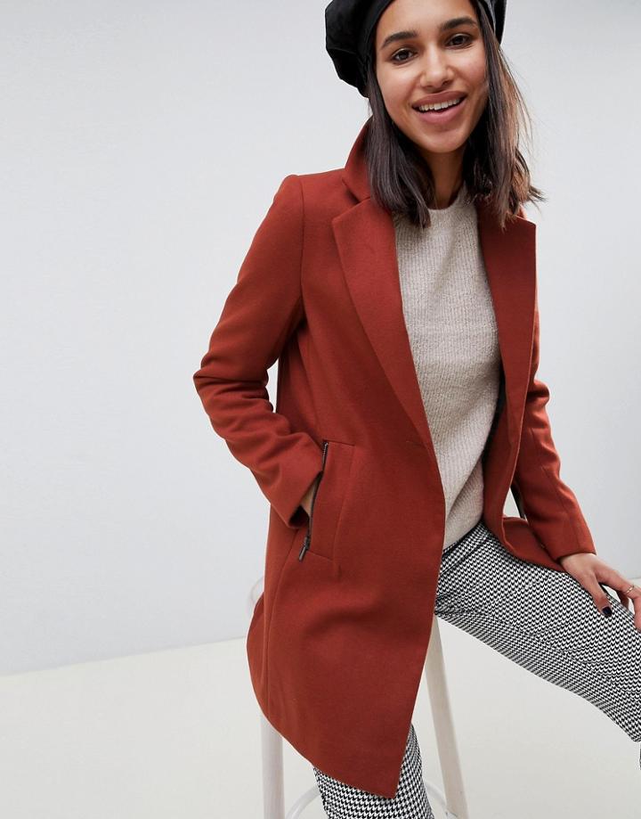 Asos Design Boyfriend Coat With Zip Pocket - Brown
