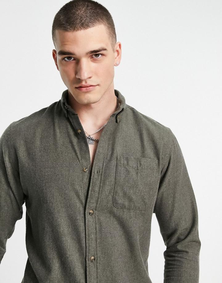 Jack & Jones Long Sleeve Melange Shirt In Forest Green