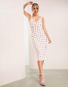 Asos Luxe Midi Dress With Cowl Detail And Tie Back In Spot Print-multi