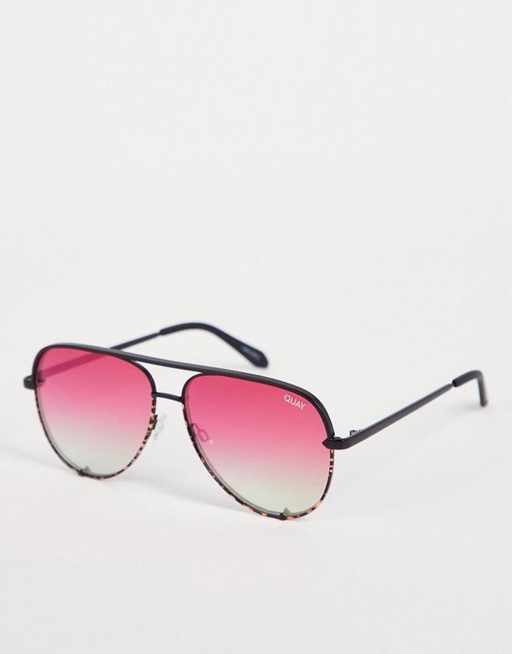 Quay X Love Island High Key Aviator Sunglasses In Black Coral