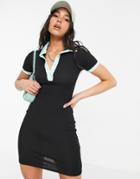 Another Reason Ribbed Mini Polo Dress With Contrast Collar-black