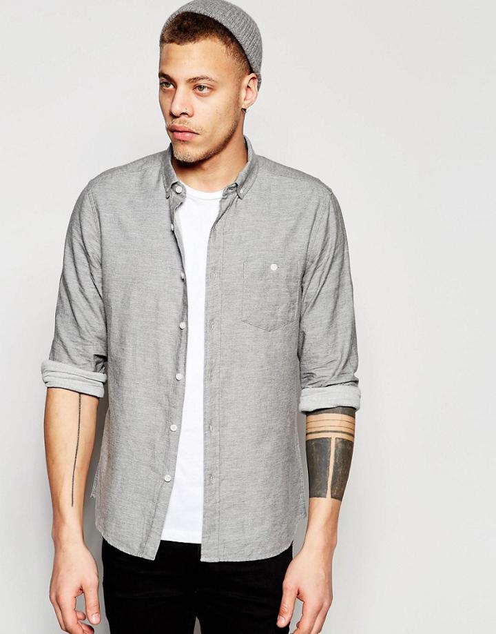 Asos Twill Shirt In Gray Marl In Regular Fit - Gray