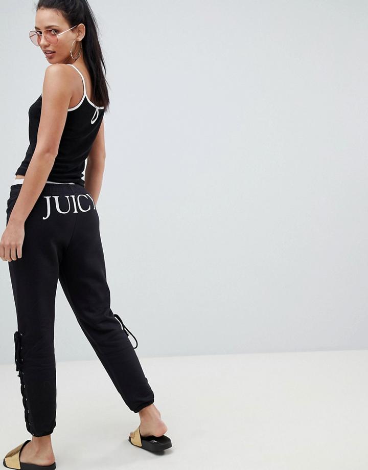 Juicy Couture Sweatpants With Logo And Lace Up Detail - Black