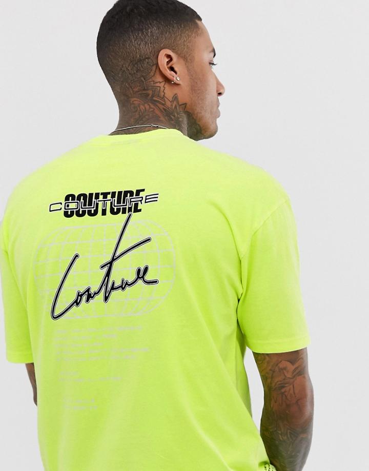 The Couture Club Oversized Neon T-shirt With Globe Back Print - Green