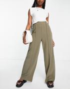Asos Design Jersey Slouchy Wide Leg Suit Pants In Moss-green