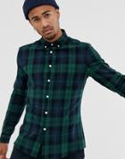 Asos Design Slim Check Shirt In Navy