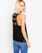 Asos High Neck Cami Top With Strappy Back Detail - Black