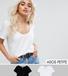 Asos Petite Boxy Scoop Neck T-shirt 2 Pack - Multi