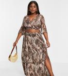 Asos Design Curve Tiered Maxi Beach Skirt Set In Blurred Animal Print-multi