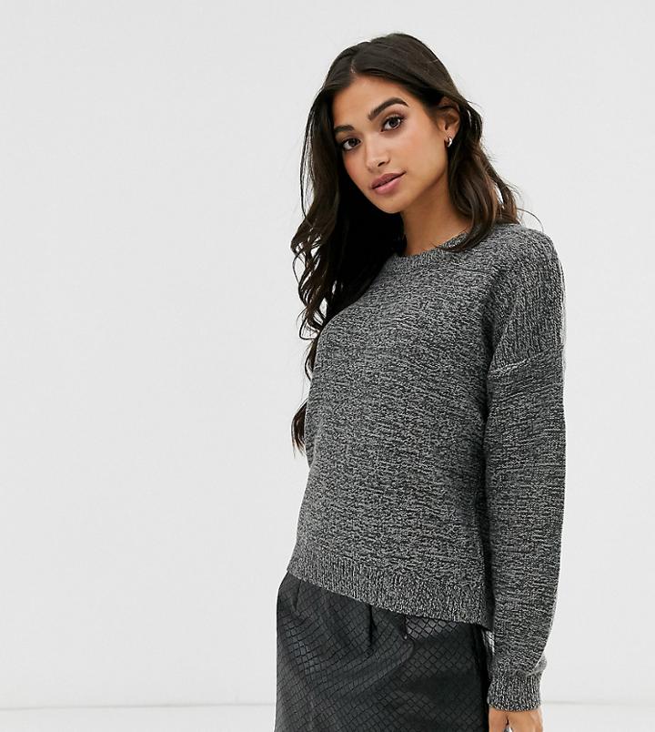 Brave Soul Petite Grunge Round Neck Sweater - Gray
