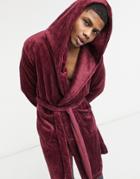 Asos Design Lounge Dressing Gown In Burgundy Fleece-red