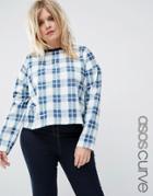Asos Curve Sweatshirt In Check Print & Boxy Fit - Multi