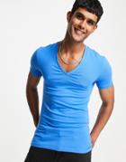Asos Design Organic Muscle Fit T-shirt With Deep V Neck In Blue-blues